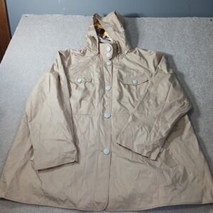 Dennis Basso Tan Lightweight Button Jacket Floral Linning Removable Hood 3X NWOT